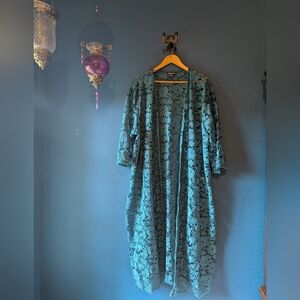 Elegant Blue Floral Lace Duster